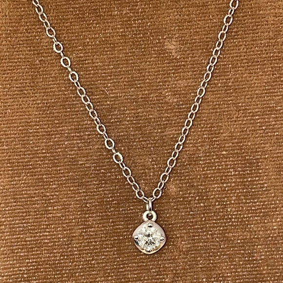 Solid Stamped 14K White Gold Natural Round Cut Diamond Solitaire Charm Necklace - Picture 4 of 17